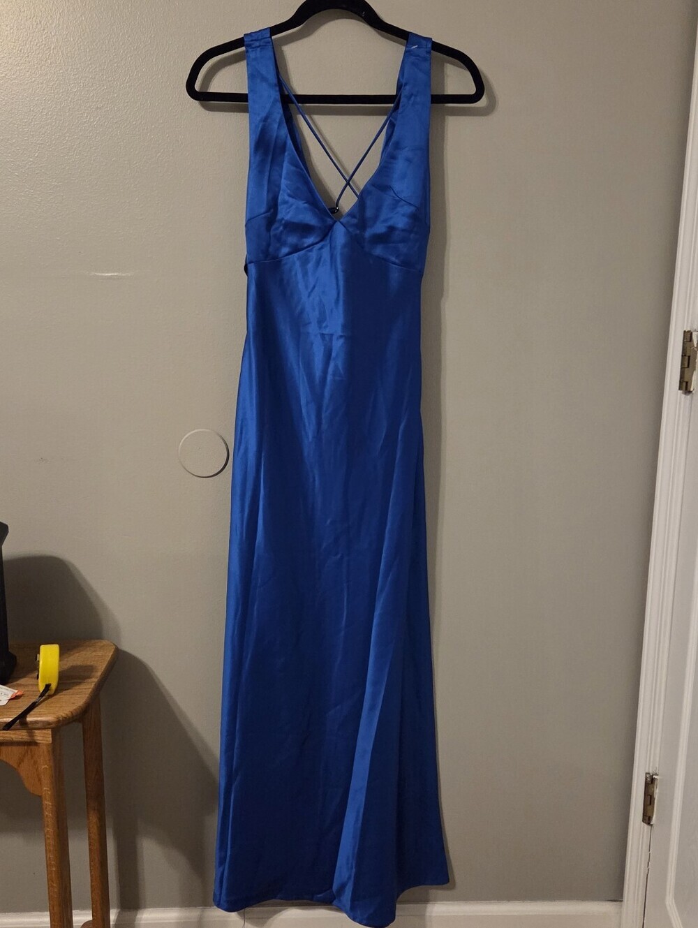 Hello Molly Womens Blue Fields Satin Maxi Dress. Sz 4 Fairy Whimsical Wedding - Picture 5 of 9